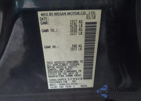 2018 Nissan Altima 2.5 Sl из США, поврежденный, VIN 1N4AL3AP9JC179928